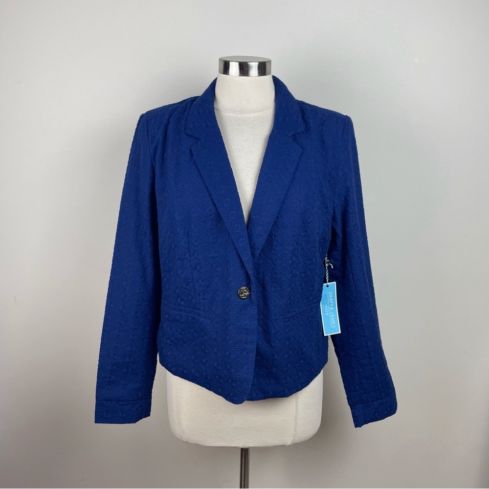 Draper James RSVP Navy Blue Floral Blazer Jacket Gold Button New Women Large